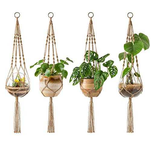 Mkono 4 Pack Macrame Plant Hangers Indoor Hanging Planter Basket Decorative Flower Pot Holder Jute Rope for Indoor Outdoor Home Decor 4 Legs 40 Inch