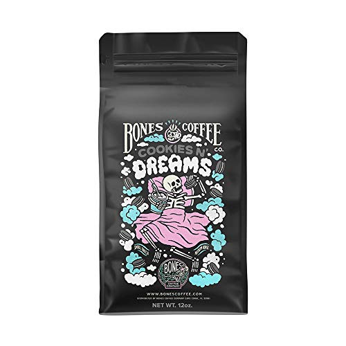 Bones Coffee Company Flavored Coffee Beans, Cookies N Dreams Whole Bean Coffee for Cold Brew Coffee, Low Acid Medium Roast Gourmet Coffee Beans in Cookies and Cream Flavor (Whole Bean) Bones Coffee Company Flavored Coffee Beans, Cookies N Dreams Whole Bean Coffee for Cold Brew Coffee, Low Acid Medium Roast Gourmet Coffee Beans in Cookies and Cream Flavor (Whole Bean)
