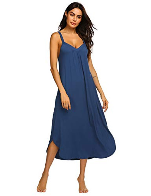 Ekouaer Womens Sleeveless Long Nightgown Summer Slip Night Dress Cotton Sleepshirt Chemise Navy Ekouaer Womens Sleeveless Long Nightgown Summer Slip Night Dress Cotton Sleepshirt Chemise Navy