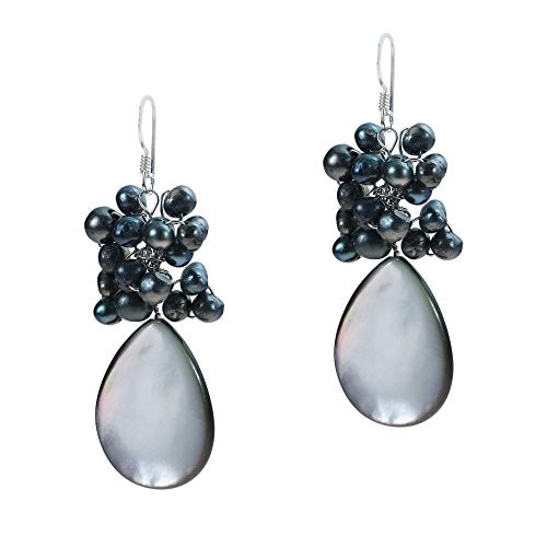 Moon Grey Shell Cluster Cultured Freshwater Pearl Sterling Silver Earrings