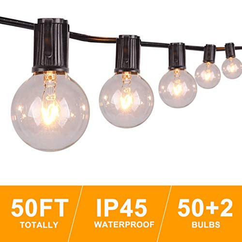 50FT Outdoor String Lights, G40 Globe String Lights Warm White Outdoor Patio String Lights, Connectable Hanging Garden Lights for Patio Backyard Porch, 50 Hanging Sockets, E12 Base, 5W Bulb