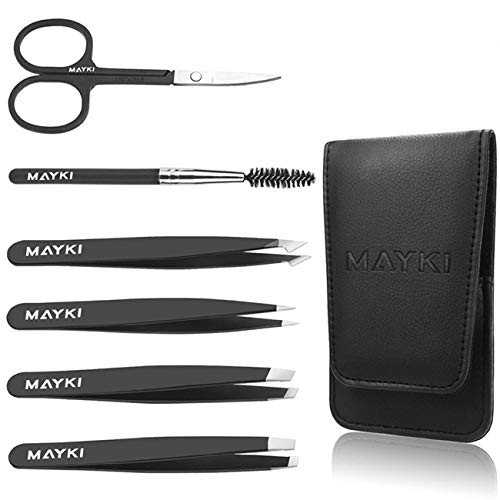 Eyebrow Tweezers Set 6 PCS, Professional Stainless Steel Eyebrow Tweezers Kit for Women/Men, Great Precision Tweezers Set for Eyebrow/Facial Hair Removal/Ingrown Hairs/Splinter/Tick Remover by MAYKI Eyebrow Tweezers Set 6 PCS, Professional Stainless Steel Eyebrow Tweezers Kit for Women/Men, Great Precision Tweezers Set for Eyebrow/Facial Hair Removal/Ingrown Hairs/Splinter/Tick Remover by MAYKI