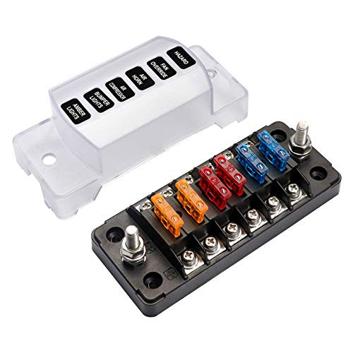 Elitezip 6-Way Car Fuse Box Fuse Block Holder with Cover, ATC/ATO Automotive with Negative Bus Fuse Panel for Car Marine Boat Truck. (6-Way)