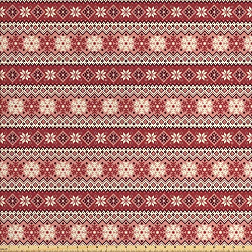 Ambesonne Nordic Fabric by The Yard, Ancestral Classic Scandinavian Geometric Pattern Christmas Snowflakes, Decorative Fabric for Upholstery and Home Accents, 1 Yard, Coral White