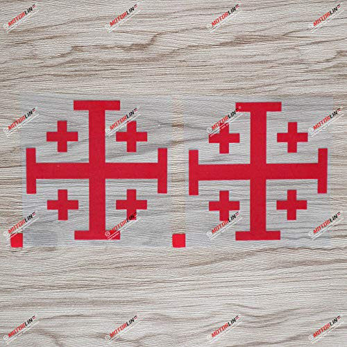 2X red 4'' Jerusalem Cross Crusaders' Cross Five-fold Cross Decal Sticker Car Vinyl Die Cut no Background
