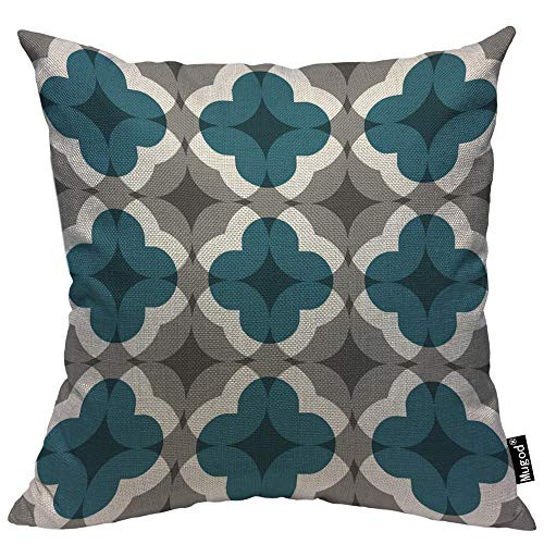 Mugod Clover Throw Pillow Elegant Floral Flower Lucky Four-Leaf Clover Teal Grey White Cotton Linen Square Cushion Cover Standard Pillowcase 18x18 Inch for Home Decorative Bedroom/Living Room/Car Mugod Clover Throw Pillow Elegant Floral Flower Lucky Four-Leaf Clover Teal Grey White Cotton Linen Square Cushion Cover Standard Pillowcase 18x18 Inch for Home Decorative Bedroom/Living Room/Car