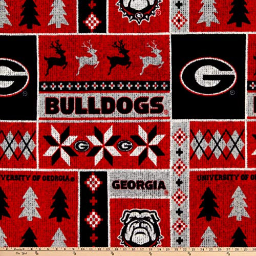 Sykel Enterprises NCAA Georgia Ugly Sweater Fleece Multi, Fabric by the Yard