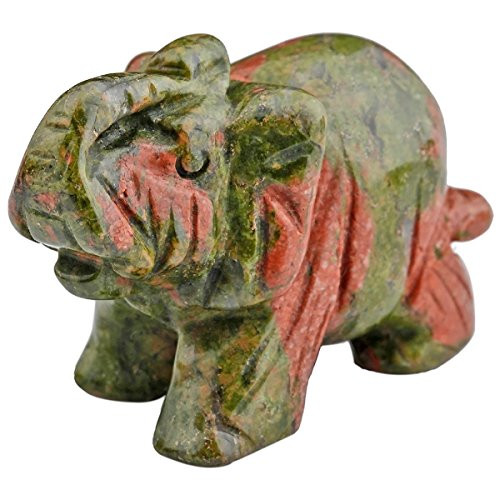 mookaitedecor Unakite Crystal Elephant Sculpture Statue Crafts Healing Reiki Pocket Gemstone Figurines 1.5 Inch
