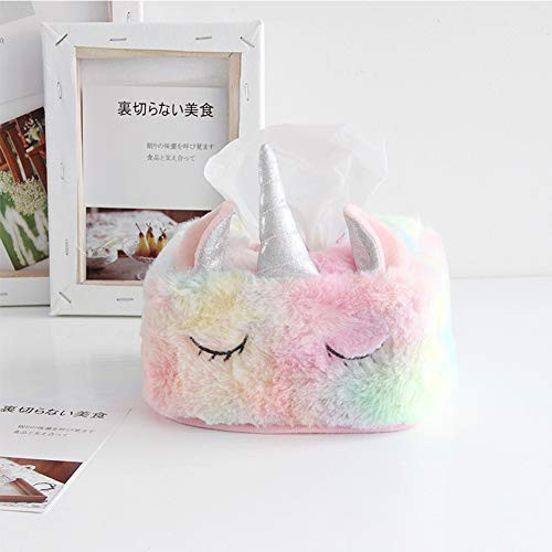 Plush Tissue Storage Box Cover Unicorn Tissue Cover Rectangle Napkin Box Kids Room Nursery Tissue Box, Decorative Tissue Container Tray for Car, Bathroom, Kitchen, Living Room
