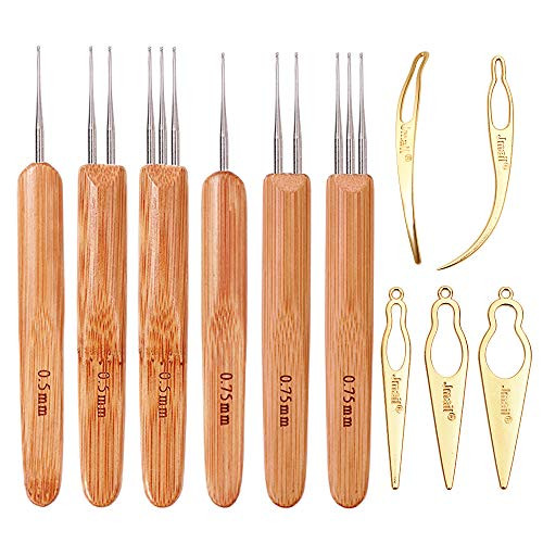 Dreadlocks Crochet Hook for Hair Braids Crochet Needle for Locs 11pcs Hair Locking Tool Set with Wooden Bamboo Handle Weaving Locs Needle for Braid Craft 0.5mm 0.75mm
