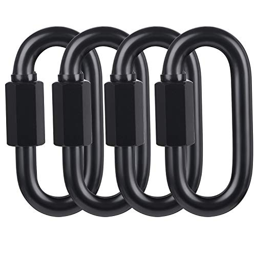 BEWISHOME D Shape Locking Carabiner,Black Quick Links,Durable Chain Links,Heavy Duty Chain Connector,Black