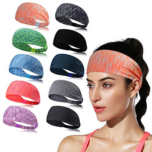 DINIGOFIN Wide Sports Headbands for Women Non Slip Workout Headband Moisture Wicking Sweatband for Yoga Running Athletic Fitness,Colorful 10PCS DINIGOFIN Wide Sports Headbands for Women Non Slip Workout Headband Moisture Wicking Sweatband for Yoga Running Athletic Fitness,Colorful 10PCS
