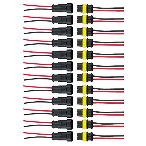 HIFROM (12 Kit of 2 Pin Car Male & Female Waterproof Electrical Connectors Plug Socket Kit with 20cm Wire AWG Gauge Marine