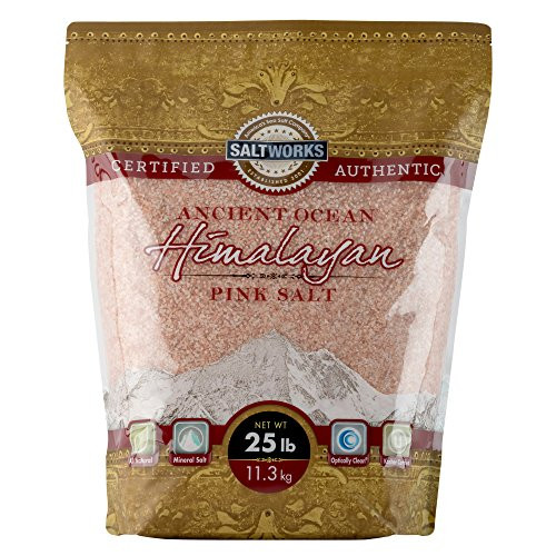 SaltWorks Ancient Ocean Himalayan Pink Salt, Small Grain, 25 Pound Bulk Bag