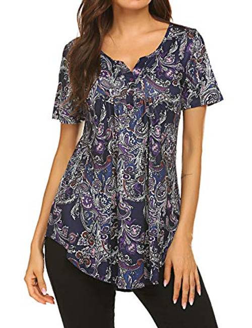 Peasant Tops for Women Plus Size Short Sleeve Boho Tunics Henley V Neck Floral Summer Shirts Blouse 2XL Purple Peasant Tops for Women Plus Size Short Sleeve Boho Tunics Henley V Neck Floral Summer Shirts Blouse 2XL Purple