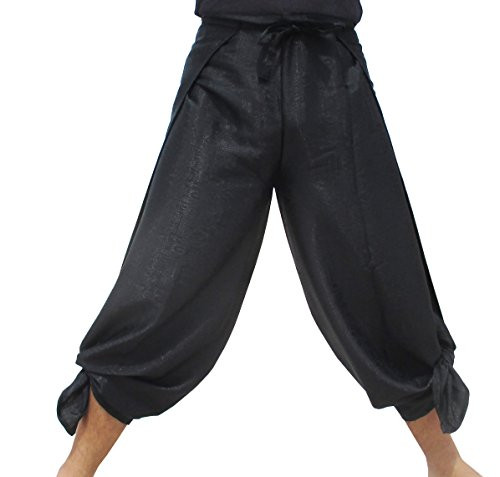 RaanPahMuang Brand Geometric Thick Textured Silk Drive in Wrap Pants, X-Large, Black