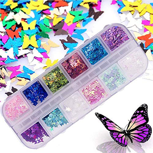12 Color/set 3D Butterfly Nail Glitter Sequins, Kalolary Laser Butterfly Nail Sequin Acrylic Paillettes, Holographic Nail Sparkle Glitter for Nail Art Decoration 12 Color/set 3D Butterfly Nail Glitter Sequins, Kalolary Laser Butterfly Nail Sequin Acrylic Paillettes, Holographic Nail Sparkle Glitter for Nail Art Decoration