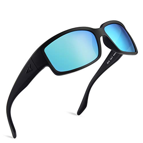 KastKing Skidaway Polarized Sport Sunglasses for Men and Women, Matte Blackout Frame, Smoke Base Ice Mirror