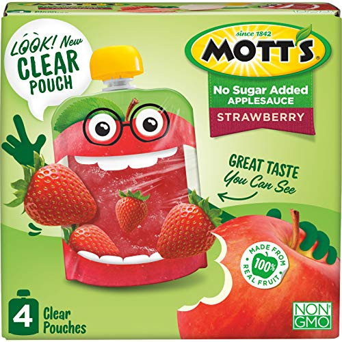 Mott's No Sugar Added Strawberry Applesauce, 3.2 Ounce (Pack of 6), Clear Pouch, 24 Count, Perfect for on-the-go, No Added Sugars or Sweeteners, Gluten Free and Vegan Mott's No Sugar Added Strawberry Applesauce, 3.2 Ounce (Pack of 6), Clear Pouch, 24 Count, Perfect for on-the-go, No Added Sugars or Sweeteners, Gluten Free and Vegan