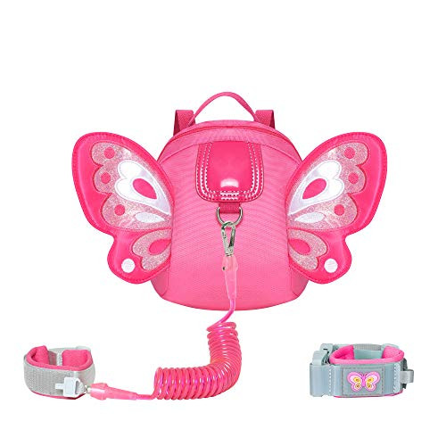 EPLAZA Toddler Baby Mini Butterfly Leash Backpack with Anti Lost Wrist Link Leash for 1.5 to 2 Years Old Child Kid Safety Walking (Butterfly Rose)