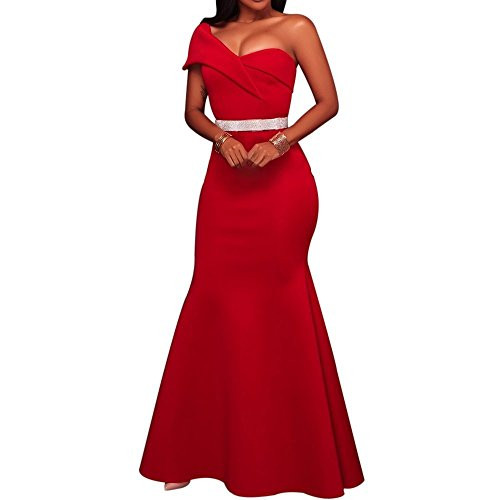Women's Sexy One Shoulder Ponti Gown Mermaid Evening Maxi Party Dress Red L Women's Sexy One Shoulder Ponti Gown Mermaid Evening Maxi Party Dress Red L