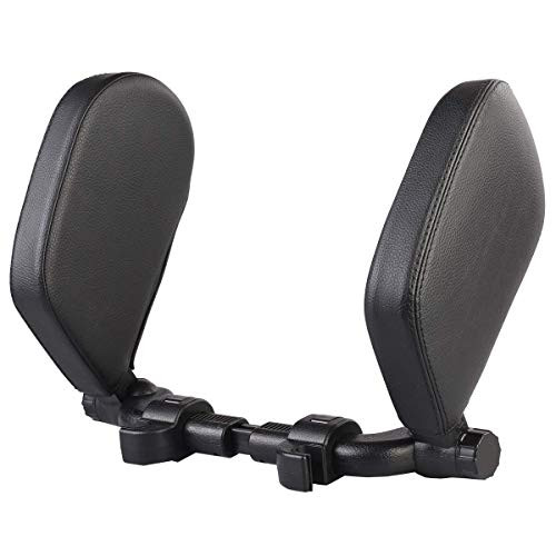 LEADSIGN Car Seat Headrest Pillow, Travel Sleeping Head Neck Support, 180 Degree Adjustable Cushion for Kids Adults (PVC Black)