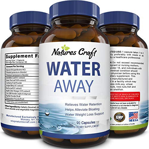 Water Away Supplement for Men and Women Natural Diuretic Pills Relieve Water Retention Fast Reduce Bloating Swelling for Weight Loss Pure Dandelion Green Tea 90 Capsules by Natures Craft