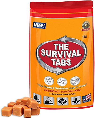 Survival Tabs 2 Day 24 Tabs Emergency Food Survival Food Meal Replacement MREs Gluten Free and Non-GMO 25 Years Shelf Life Long Term Food Storage - Butterscotch Flavor