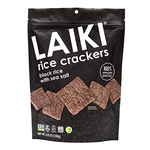 LAIKI Gluten Free Rice Crackers | Gluten Free Snack, Vegan, Non-GMO Verified, FODMAP Friendly | Black Rice, 3.5 Ounce Bag (Pack of 8)