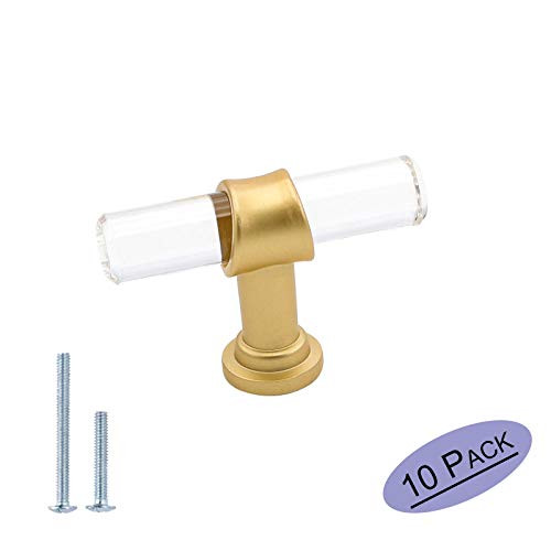 10 Pack | goldenwarm Brushed Brass Cabinet Knobs Acrylic Drawer Knobs - LS9165GD Acrylic Knobs for Kitchen Cabinets Dresser Cupboard Hardware Pulls Handles