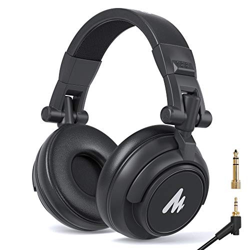 50MM Drivers Studio Headphones MAONO AU-MH601 Over Ear Stereo Monitor Closed Back Headphones for Music, DJ, Podcast (Black)