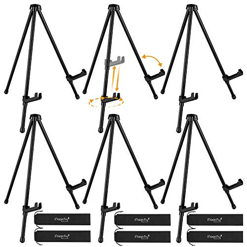 Magicfly 6 Pack Tabletop Easel, 14" High Black Steel Table Top Easels for Display, Adjustable & Portable Tripod Easel with 6 Storage Bags, for Paintings, Signs, Posters