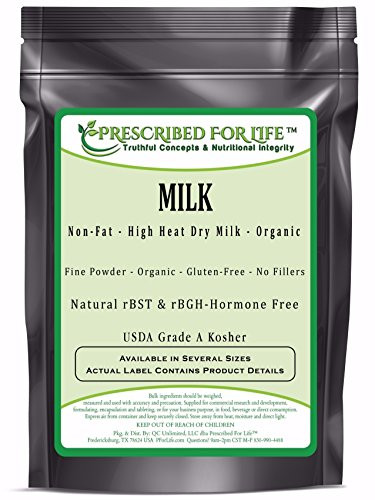 Milk, Non-Fat High Heat - Organic Hormone-Free, Non-GMO Dry Milk Powder USDA Grade A Kosher, 12 oz (340 g)