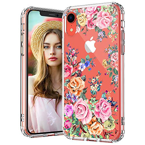 MOSNOVO iPhone XR Case, Clear iPhone XR Case, Rose Garden Flower Floral Pattern Clear Design Transparent Plastic Hard Back Case with Soft TPU Bumper Protective Case Cover for Apple iPhone XR