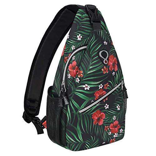 MOSISO Sling Backpack,Travel Hiking Daypack Pattern Rope Crossbody Shoulder Bag, Rhododendron