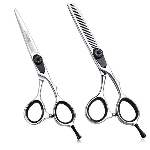 Moontay 6.0" Hair Cutting Scissor Thinning Shear Set, Professional Barber Hairstylist Hairdressing Thinning/Texturizing Shears/Scissors, Japanese 440C Steel Salon Hair Scissors (Silver)