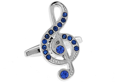 MRCUFF Treble Clef Blue Crystals Music Note Pair Cufflinks in a Presentation Gift Box & Polishing Cloth