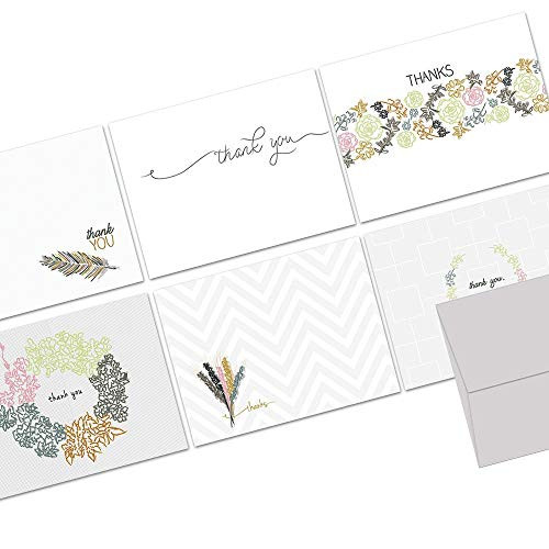 Note Card Cafe Thank You Cards with Gray Envelopes | 36 Pack | Embellished Thank You | Blank Inside, Glossy Finish | for Greeting Cards, Occasions, Birthdays, Gifts
