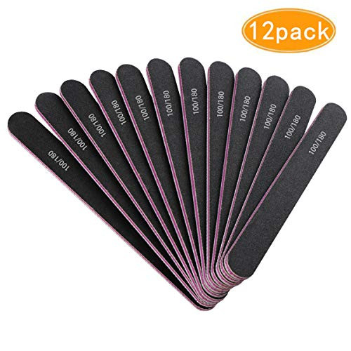 KISSBUTY 12PCS Nail Files Emery Board Double Sided 100 180 Grit Washable Manicure Pedicure Nail File