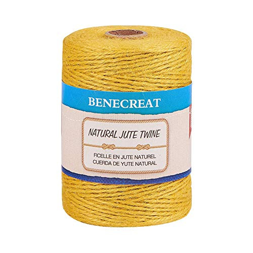 BENECREAT 656 Feet 2mm Natural Jute Twine 3Ply Yellow Jute String Rope for Gardening, Gift Packing, Arts & Crafts and Party Decoration