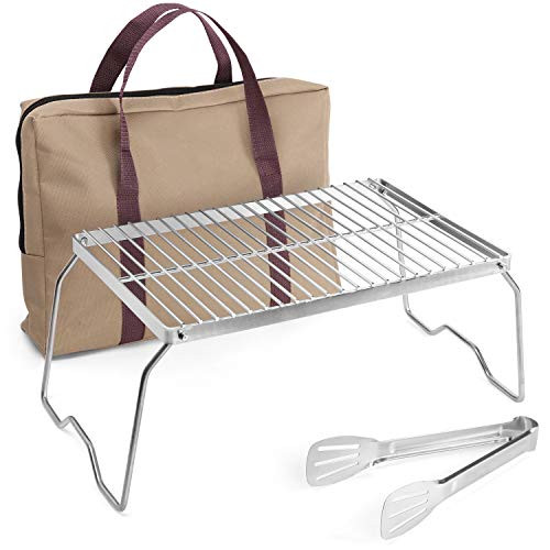 Odoland Folding Campfire Grill, 304 Stainless Steel Grate Barbeque Grill, Portable Camping Grill with Legs for Picnics, Backpacking, Outdoor with Carrying Bag and Kitchen Tongs Odoland Folding Campfire Grill, 304 Stainless Steel Grate Barbeque Grill, Portable Camping Grill with Legs for Picnics, Backpacking, Outdoor with Carrying Bag and Kitchen Tongs