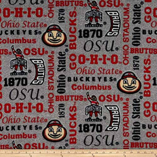 Sykel Enterprises NCAA Fleece Ohio State Heather Verbiage Fabric, Team Color, Fabric By The Yard
