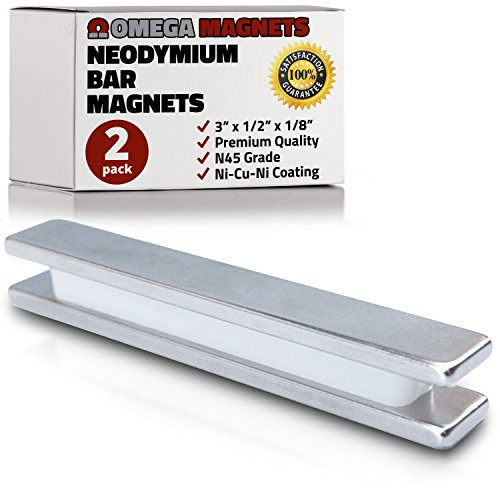 Strong Neodymium Bar Magnets (2 Pack) - Powerful, Rectangular Rare Earth Magnets - N45 Industrial Strength NdFeB Block Magnet Set for Misti, DIY, Crafts - 3 x 1/2" x 1/8"