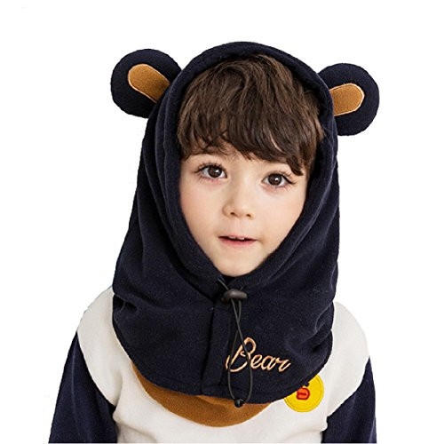 TRIWONDER Kids Balaclava Face Mask Fleece Ski Mask Neck Warmer Nose Warmer Face Cover Winter Animal Hood Hat for Boys Girls (NO Filters - Navy Blue Bear)