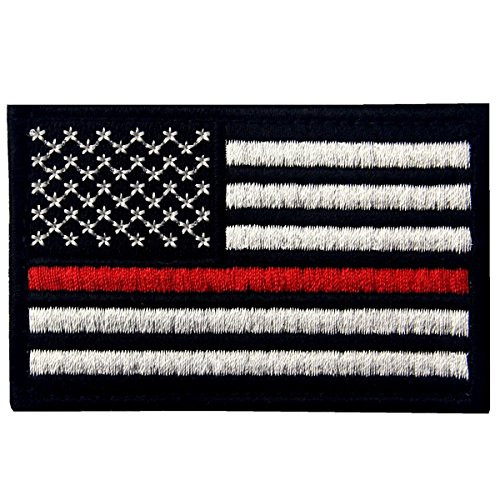 Tactical Embroidered Thin Red Line USA Flag Fastener Hook & Loop Patch