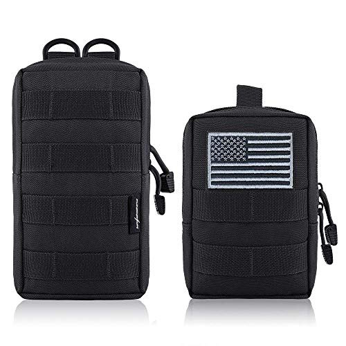FUNANASUN 2 Pack Molle Pouches - Tactical Compact Water-Resistant EDC Pouch (2 Black)