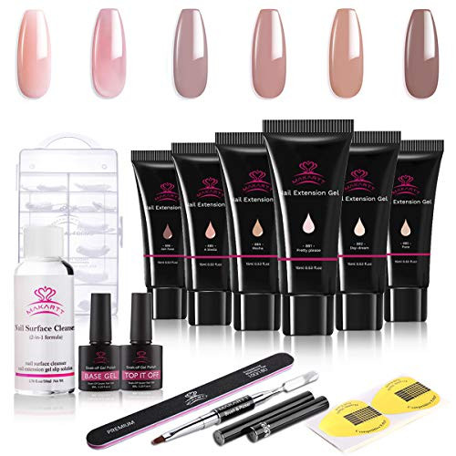 Makartt Poly Nail Extension Gel, 15ML Nude Nature Nail Extension Gel with Slip Solution Nail Art Equipment Set for Beginner or Nail Technician P-88