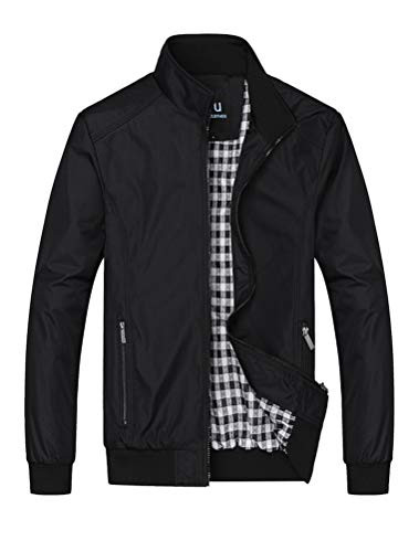 PASOK Men's Lightweight Softshell Coat Outerwear Zipper Windbreaker Flight Bomber Jacket Black S