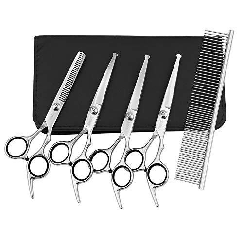 Luckysmile Pet Grooming Scissors Set,Dog Grooming Kit,Stainless Steel Safety Round Tip,Straight & Curved & Thinning & Chunker Shears/Scissors with 1 Grooming Comb for Dog Cat and More Pets Luckysmile Pet Grooming Scissors Set,Dog Grooming Kit,Stainless Steel Safety Round Tip,Straight & Curved & Thinning & Chunker Shears/Scissors with 1 Grooming Comb for Dog Cat and More Pets