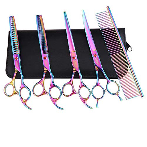 Luckysmile Dog Grooming Scissors Set, 7.0 Inch Pet Grooming Trimmer Kit, Chunkers Shears, Thinning Shears,Straight Cutting Scissors, Curved Scissors for pet Grooming with Comb Luckysmile Dog Grooming Scissors Set, 7.0 Inch Pet Grooming Trimmer Kit, Chunkers Shears, Thinning Shears,Straight Cutting Scissors, Curved Scissors for pet Grooming with Comb